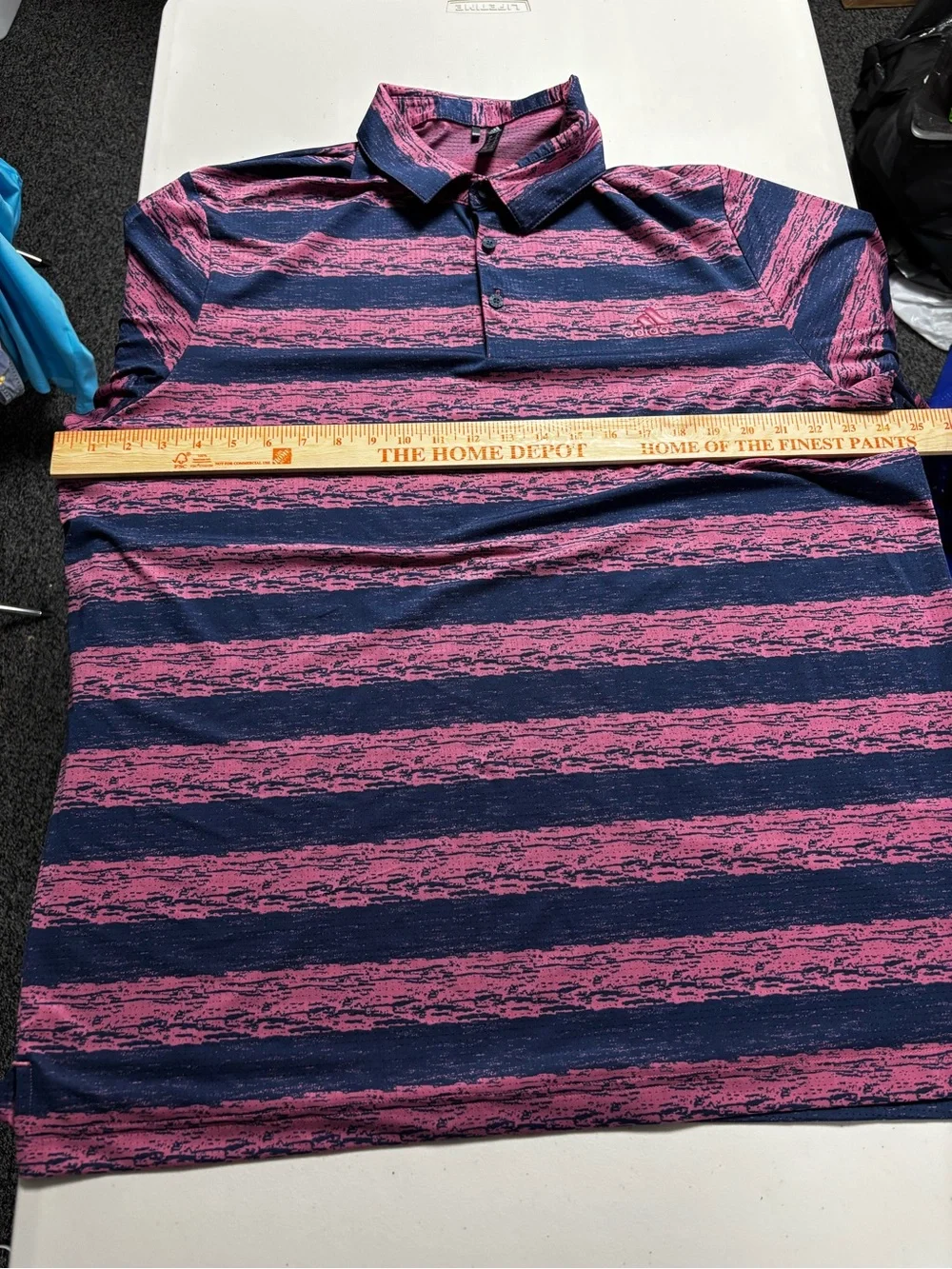 adidas Men's Pink and Navy Striped TPC Boston Golf Polo